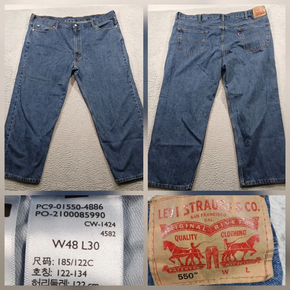 Levi's 550‎ Relaxed Fit Tapered Jeans Mens 48x30 Stonewash Denim 01550-4886